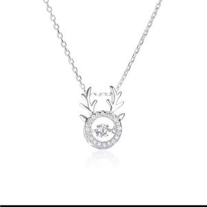 14K White Gold Diamond In Motion Diamond Reindeer Deer Antlers Necklace
